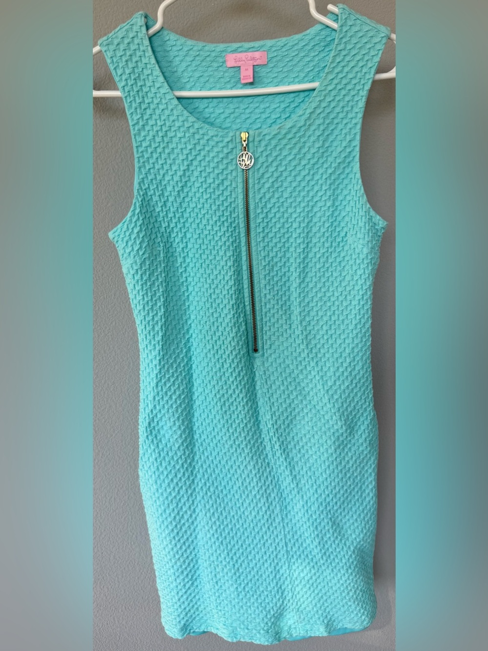 Lilly Pulitzer Aqua Blue Textured Knit Zip‑Front Dress • Size M